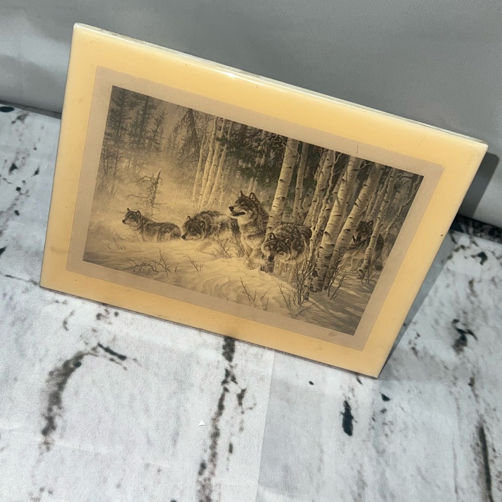 Vintage Wolf Pack Art Print in Cream Frame